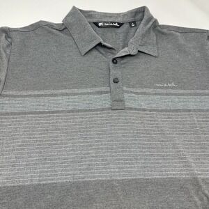 TravisMathew Polo Shirt Mens XL Gray Striped Performance Golf Stretch Peru